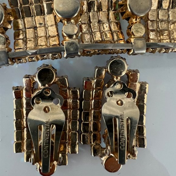 GLAMOROUS VINTAGE WIDE AB Rhinestone JEWELRY SET BRACELET EARRINGS CONTINENTAL - Picture 4 of 12